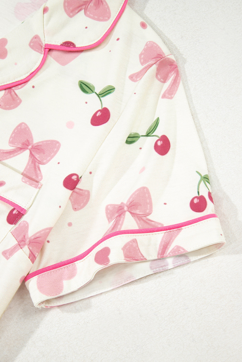 White Floral Print Contrast Pipping Short Pajamas Set