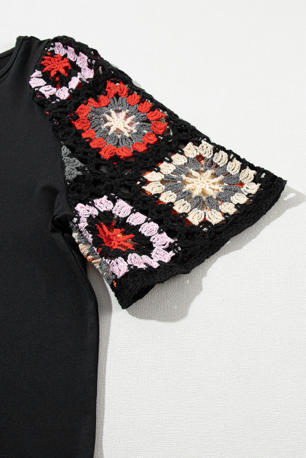 White Floral Crochet Short Sleeve Top