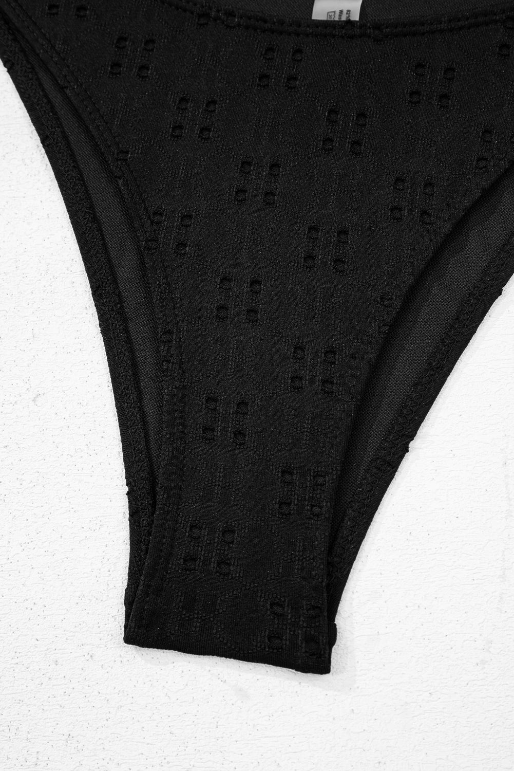 Black Eyelet Pattern Knotted Ruffle Trim 3pcs Bikini Set