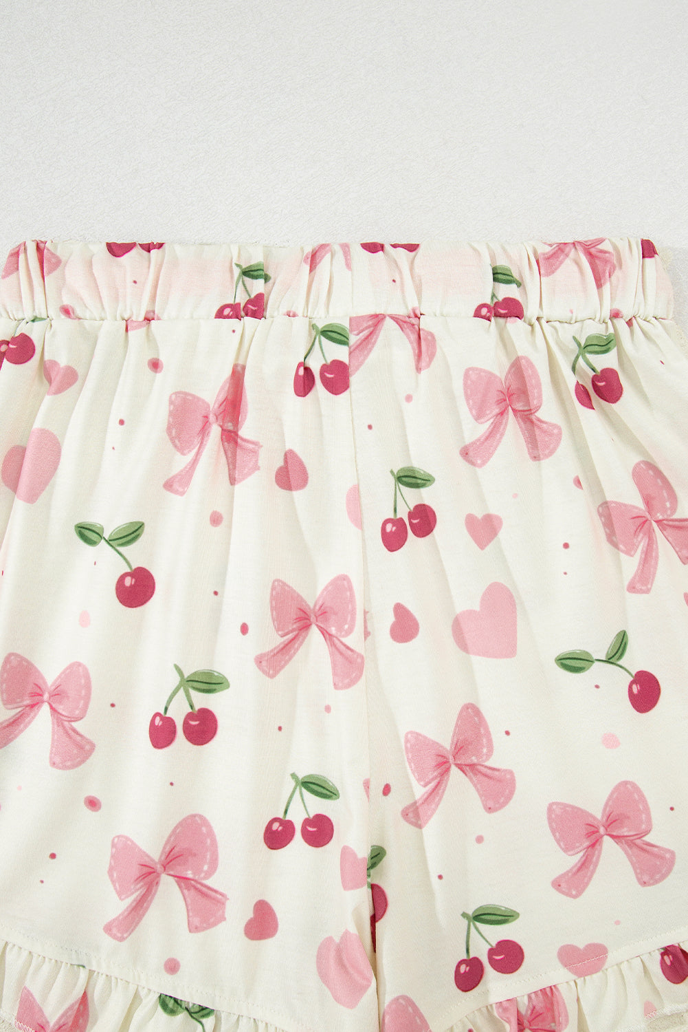 White Floral Print Contrast Pipping Short Pajamas Set