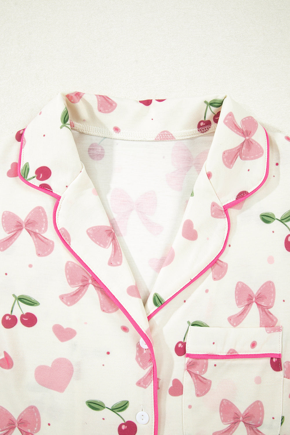 White Floral Print Contrast Pipping Short Pajamas Set