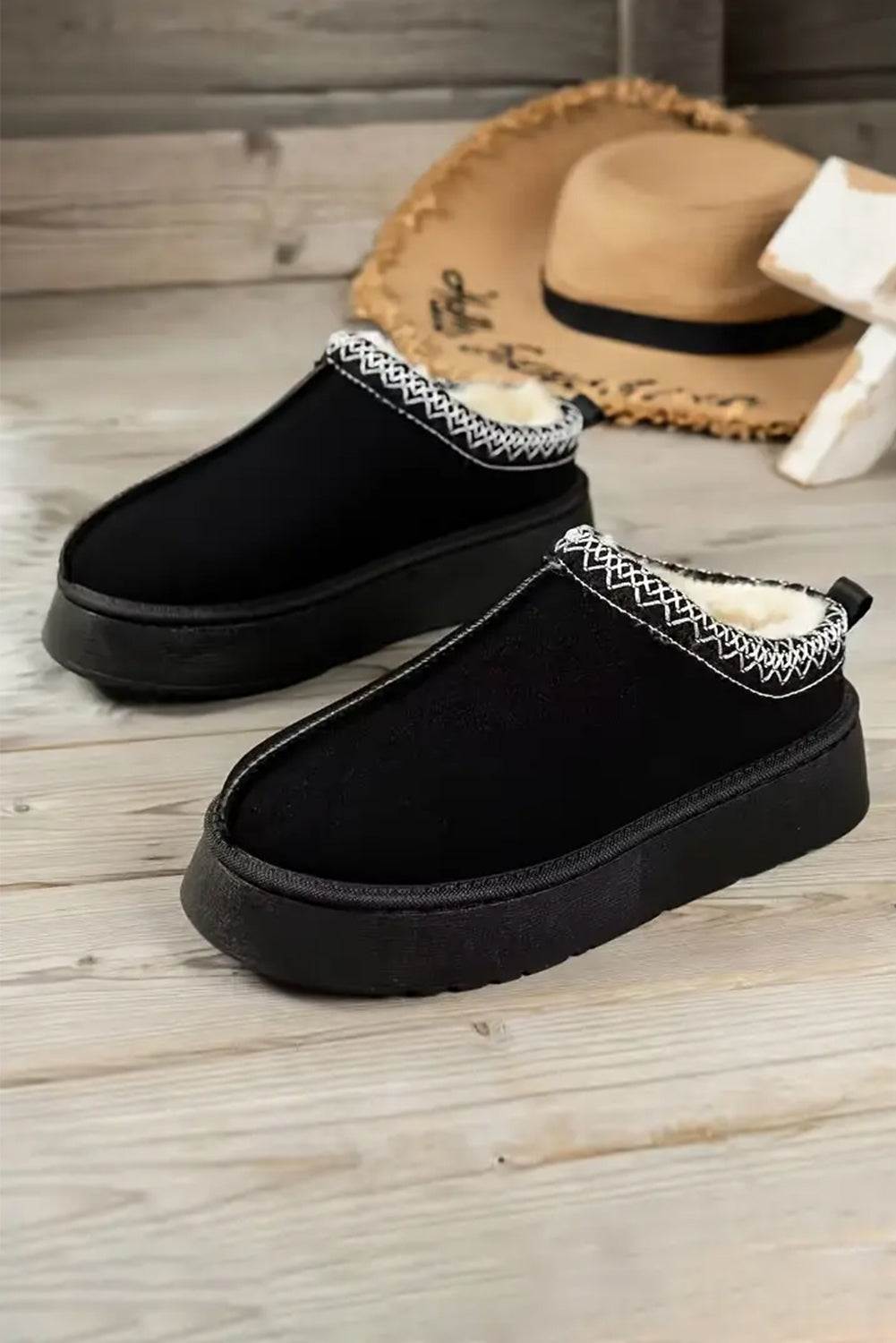 Weeboo Platform Embroidered Trim Slip-On Boots
