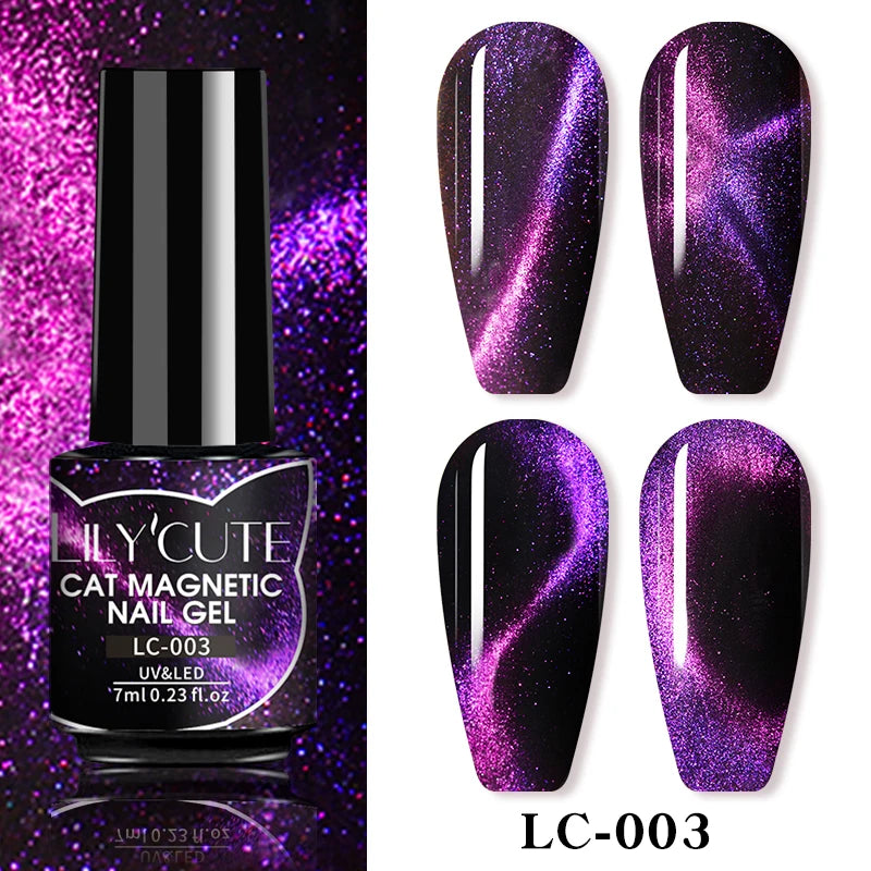 LILYCUTE 9D Rainbow Glitter Cat Magnetic Nail Gel Polish Snowlight Semi Permanent Soak Off Sparkling Nail Varnish