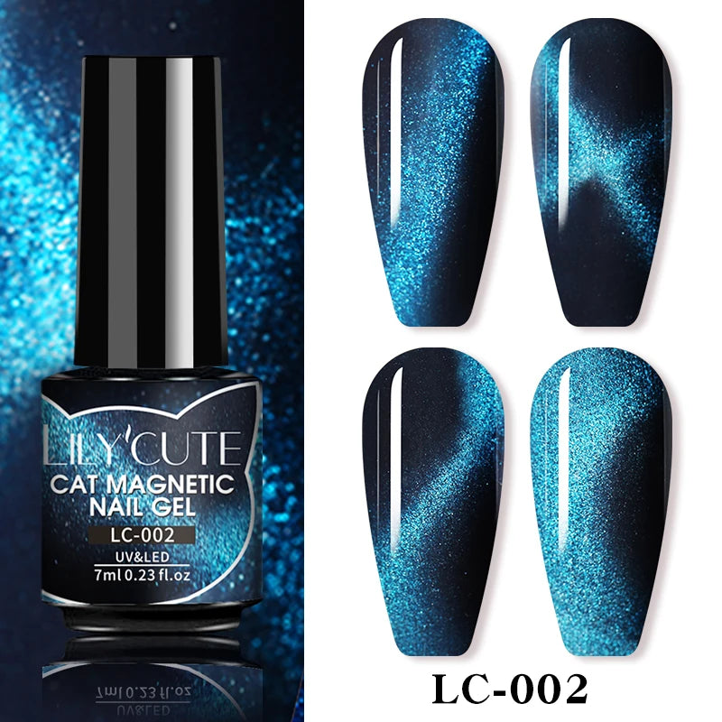 LILYCUTE 9D Rainbow Glitter Cat Magnetic Nail Gel Polish Snowlight Semi Permanent Soak Off Sparkling Nail Varnish