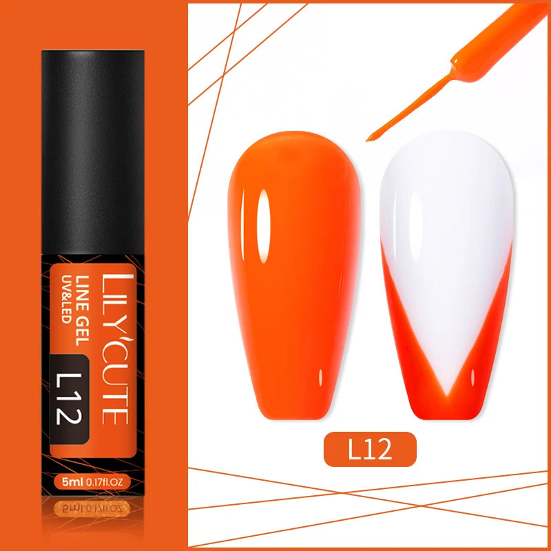 LILYCUTE 5ml Gold Sliver Metallic Liner Gel Nail Polish French Style Super Bright Mirror Pull Line Graffiti Painting Stripe Gel