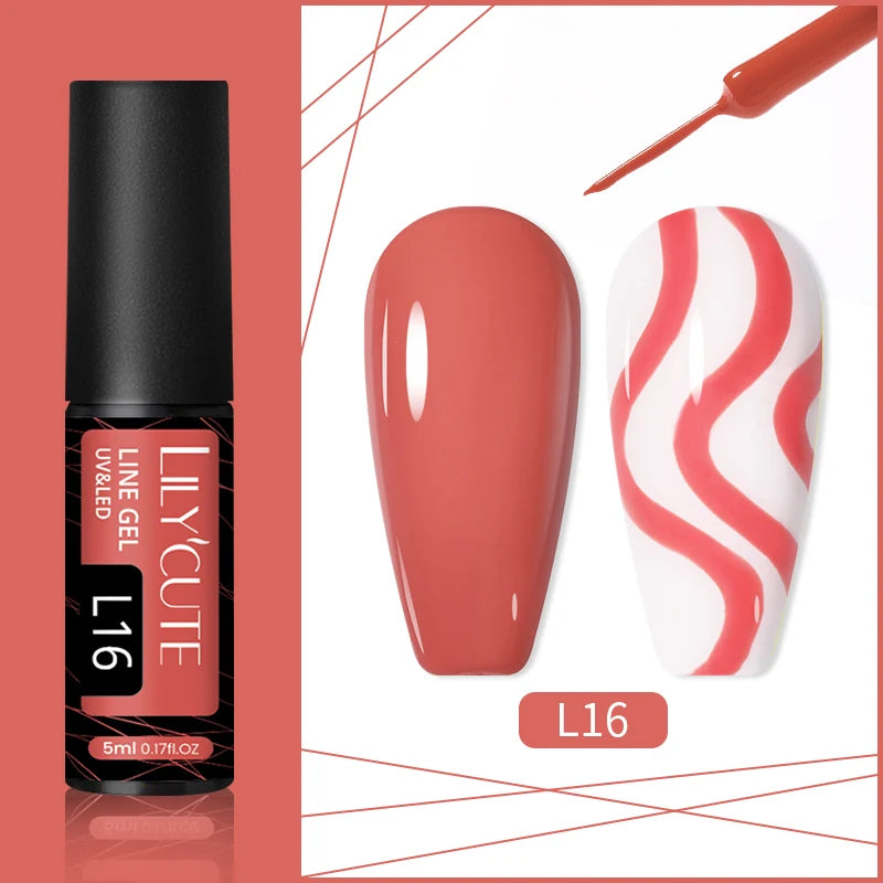 LILYCUTE 5ml Gold Sliver Metallic Liner Gel Nail Polish French Style Super Bright Mirror Pull Line Graffiti Painting Stripe Gel