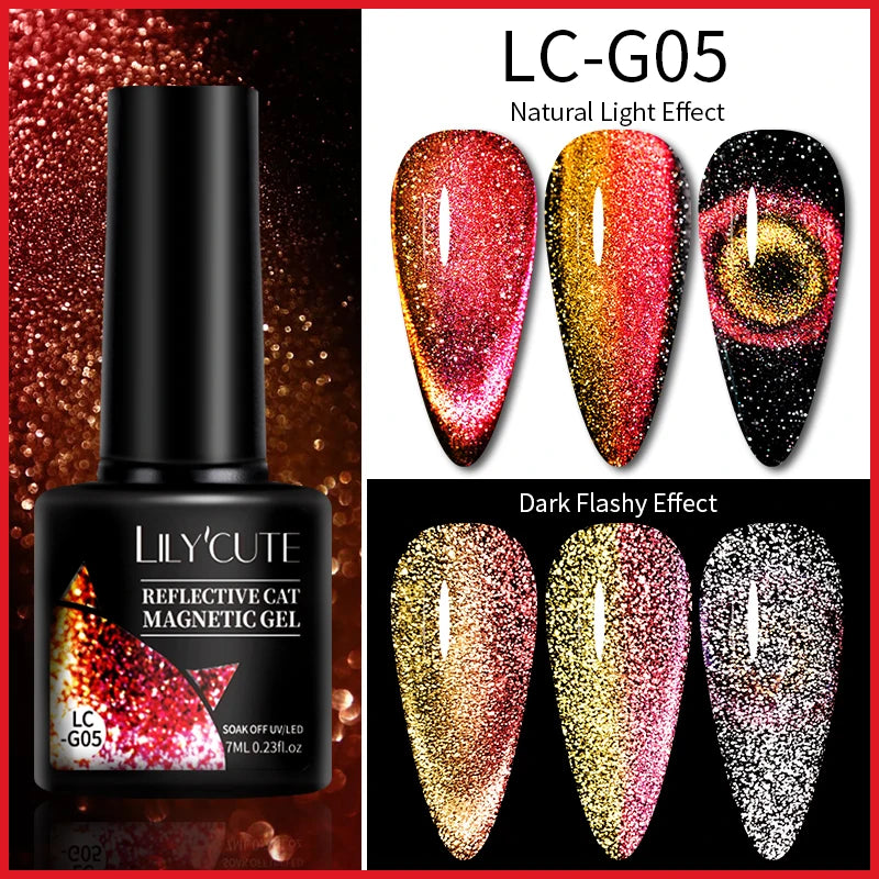LILYCUTE 9D Rainbow Glitter Cat Magnetic Nail Gel Polish Snowlight Semi Permanent Soak Off Sparkling Nail Varnish