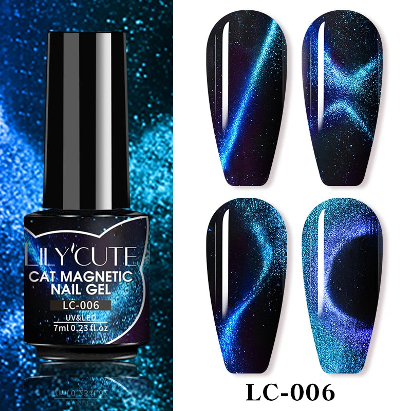 LILYCUTE 9D Rainbow Glitter Cat Magnetic Nail Gel Polish Snowlight Semi Permanent Soak Off Sparkling Nail Varnish