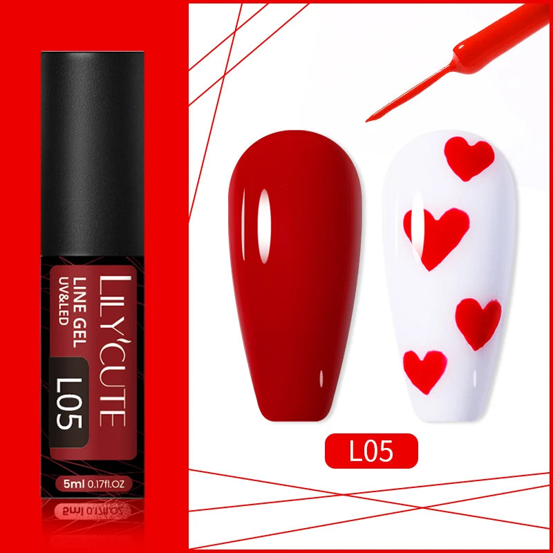LILYCUTE 5ml Gold Sliver Metallic Liner Gel Nail Polish French Style Super Bright Mirror Pull Line Graffiti Painting Stripe Gel