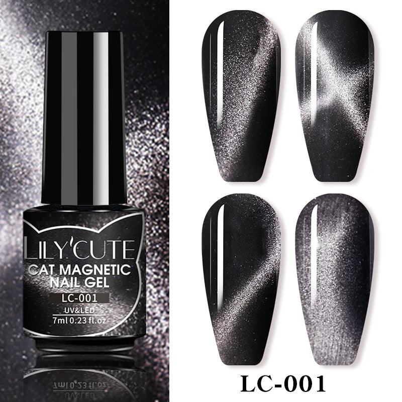 LILYCUTE 9D Rainbow Glitter Cat Magnetic Nail Gel Polish Snowlight Semi Permanent Soak Off Sparkling Nail Varnish