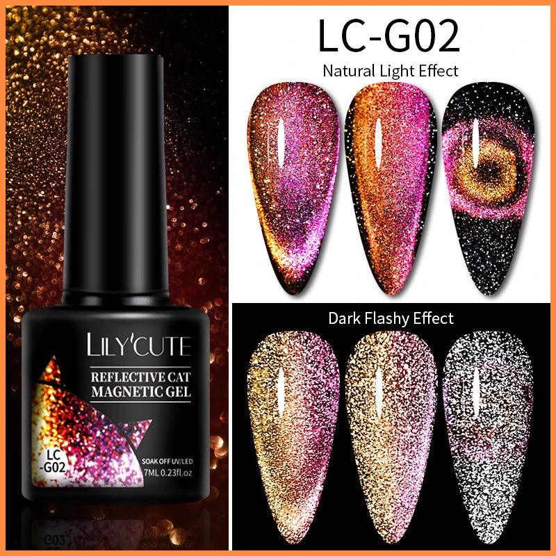 LILYCUTE 9D Rainbow Glitter Cat Magnetic Nail Gel Polish Snowlight Semi Permanent Soak Off Sparkling Nail Varnish