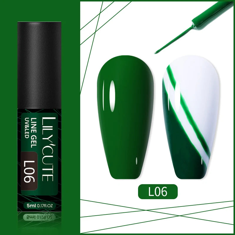 LILYCUTE 5ml Gold Sliver Metallic Liner Gel Nail Polish French Style Super Bright Mirror Pull Line Graffiti Painting Stripe Gel