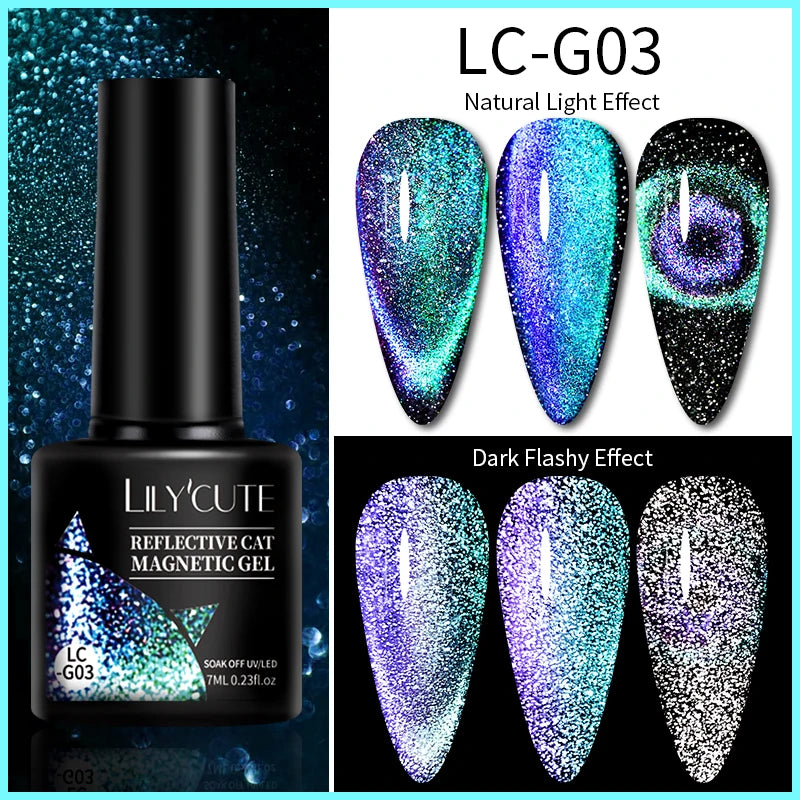 LILYCUTE 9D Rainbow Glitter Cat Magnetic Nail Gel Polish Snowlight Semi Permanent Soak Off Sparkling Nail Varnish