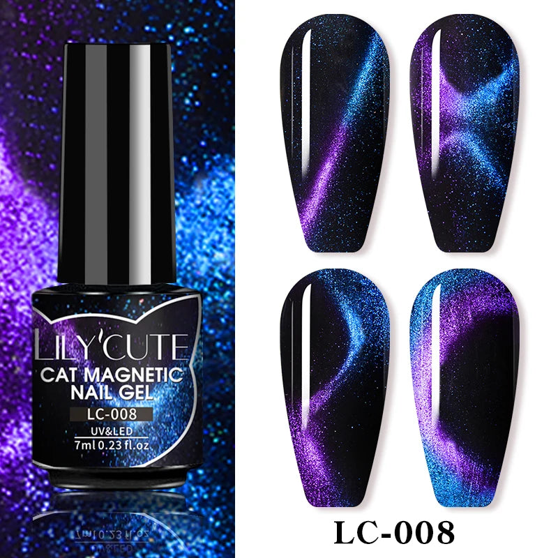 LILYCUTE 9D Rainbow Glitter Cat Magnetic Nail Gel Polish Snowlight Semi Permanent Soak Off Sparkling Nail Varnish