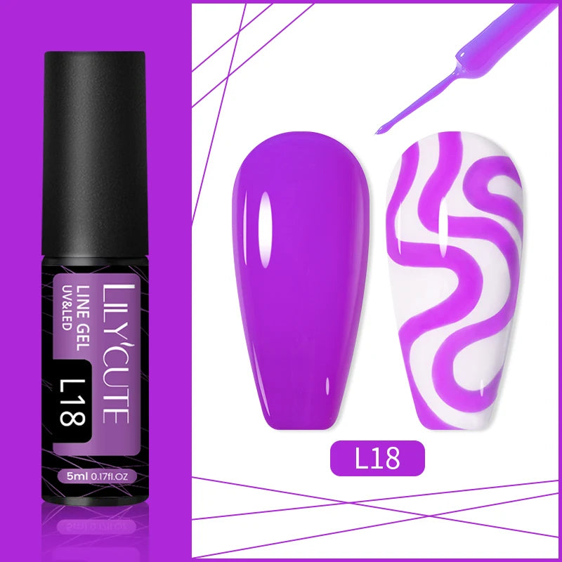 LILYCUTE 5ml Gold Sliver Metallic Liner Gel Nail Polish French Style Super Bright Mirror Pull Line Graffiti Painting Stripe Gel