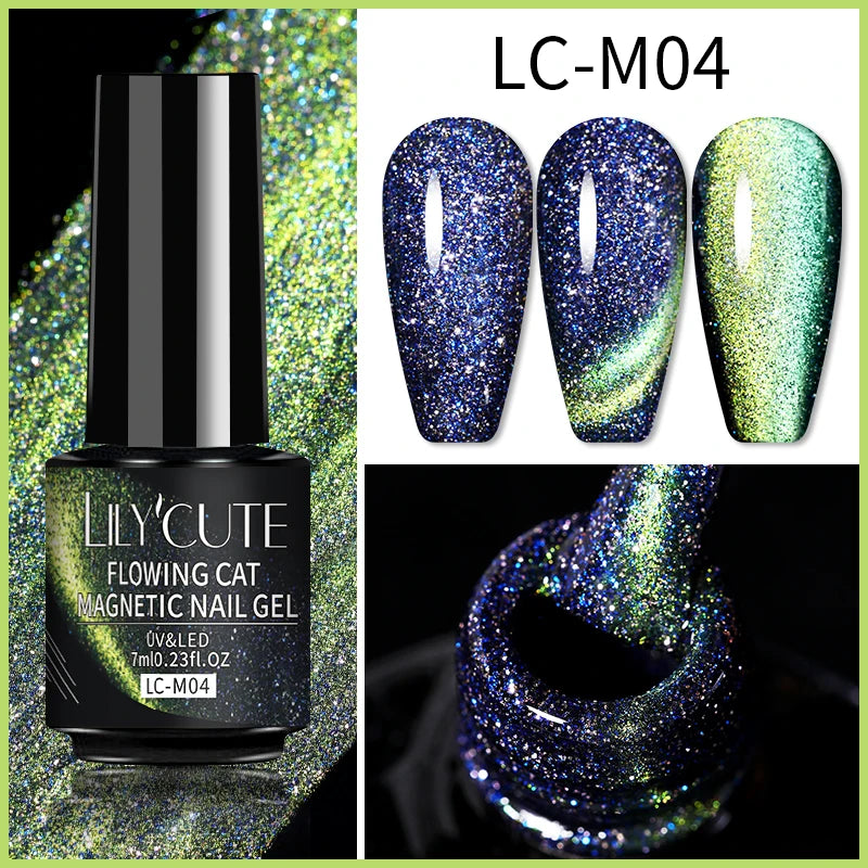 LILYCUTE 9D Rainbow Glitter Cat Magnetic Nail Gel Polish Snowlight Semi Permanent Soak Off Sparkling Nail Varnish