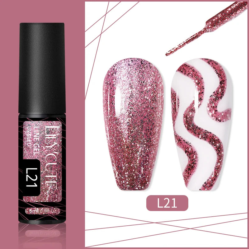 LILYCUTE 5ml Gold Sliver Metallic Liner Gel Nail Polish French Style Super Bright Mirror Pull Line Graffiti Painting Stripe Gel