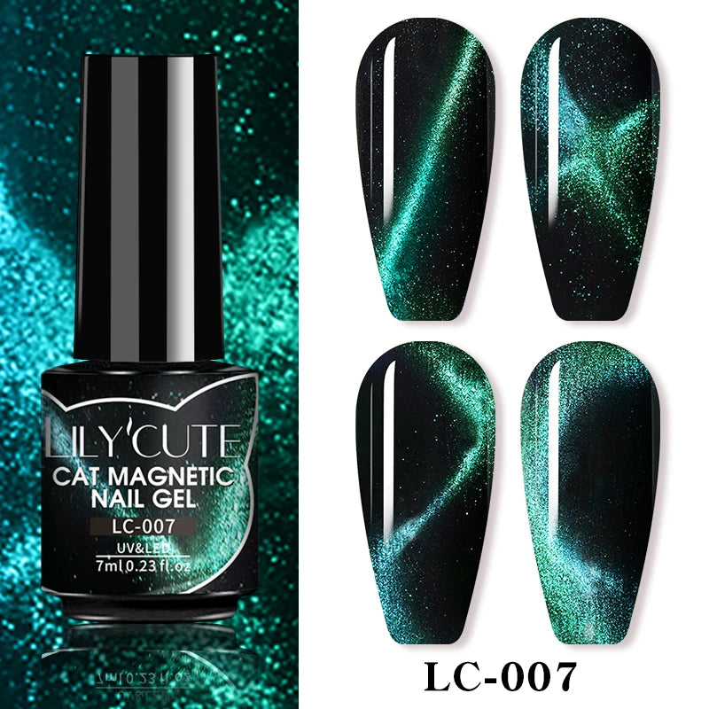LILYCUTE 9D Rainbow Glitter Cat Magnetic Nail Gel Polish Snowlight Semi Permanent Soak Off Sparkling Nail Varnish