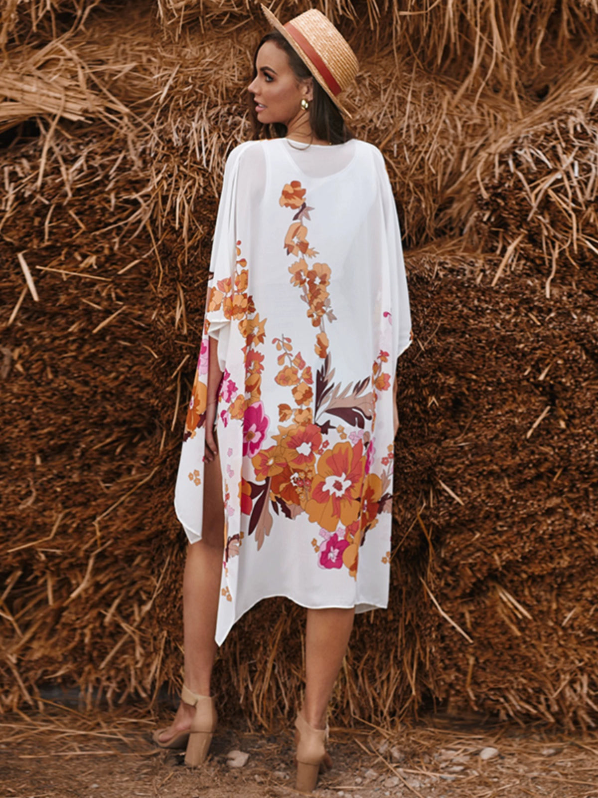 2024 European and American Bikini Blouse Cardigan Summer New Arrival Print Beach Sun Protection Clothing Mid Length Long Length Chiffon Blouse for Women