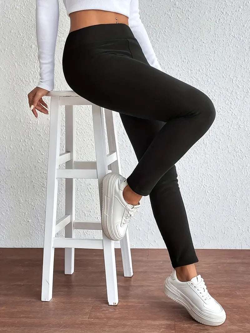 Winter Warm Plush Leggings, Thermal Casual Stretchy Leggings For Fall & Winter, Women's Clothing