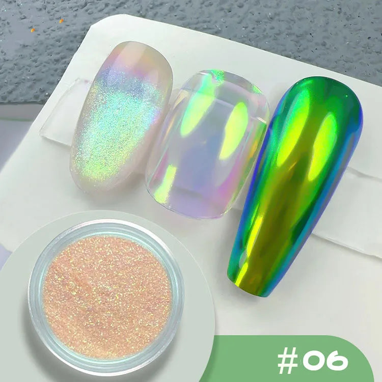 10g/Bottle Pearls White Nail Pigment Glitter Aurora Nail Powder Purple Chrome Glitter Pigment Dust UV Manicure Dip Powder