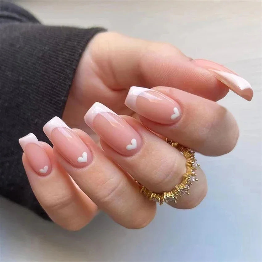 24Pcs Medium Long Acrylic Fake Nails Art Cool Spice Girls Wearing False Nails Set Press on Nail Tips Removable French Nails Fake