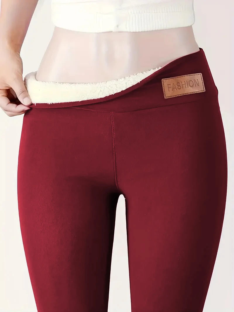 Winter Warm Plush Leggings, Thermal Casual Stretchy Leggings For Fall & Winter, Women's Clothing