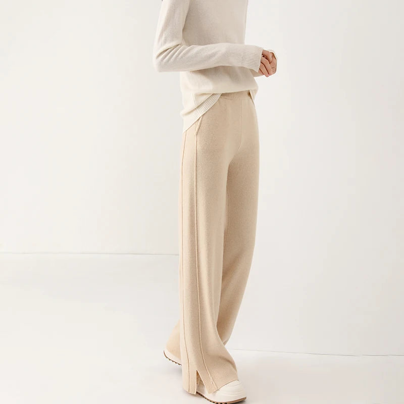 2024 new wool women's pants, high waisted loose cashmere floor pants knitted fashionable hot selling women's wide leg pants