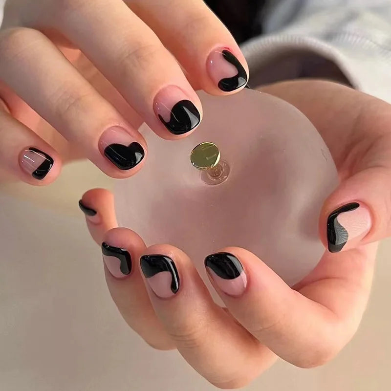 24Pcs Removable Wearable False Nails Art Short Glitter French Gold Edge Fake Nails Waterproof Press on Nail Tips Nails Supplies