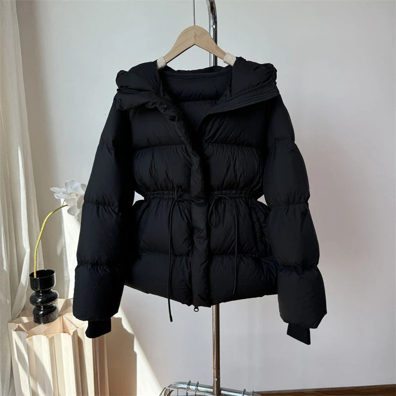 Winter Drawstring Lace-up Snow Women's Warm Down Jacket Hooded Puffer Jacket Women Parkas High Quality Cotton Padded Coat