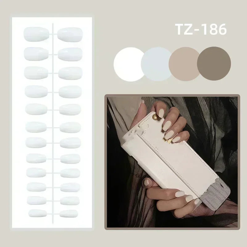 24Pcs French Tip Press on Nails Short Coffin False Nails Simple Wearable Fake Nails Frosted Full Cover Press on Nail Tips Art