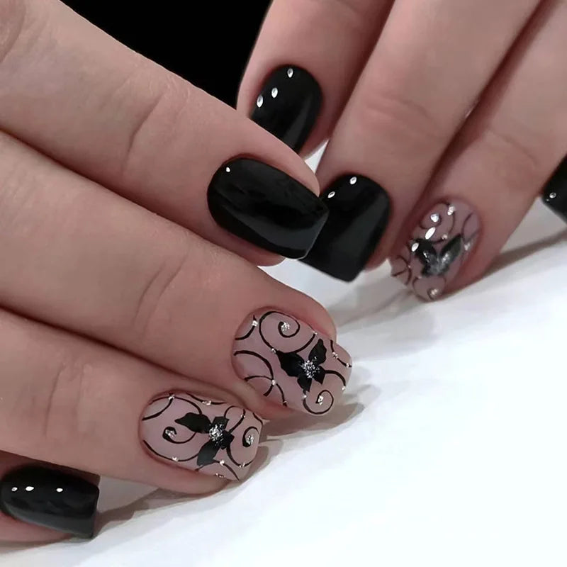 24Pcs White Ice Camellia Short False Nails Art Light Pink Sweet Girls Acrylic Press on Nails Full Cover Removable Fake Nail Set