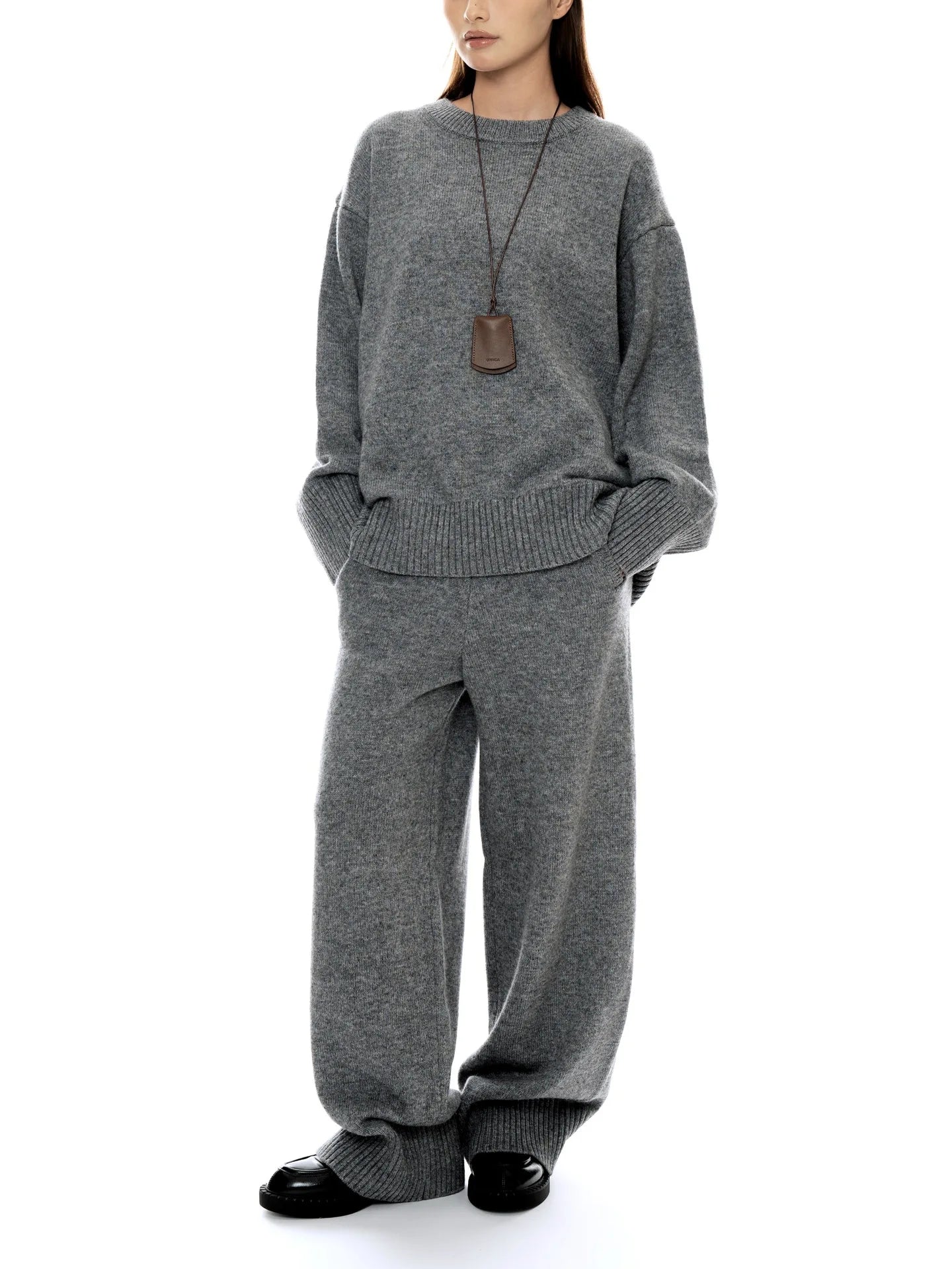 Women wool set loose soft style knited sweater and pants
