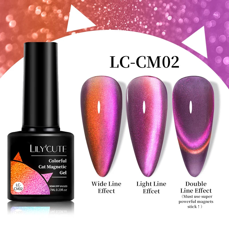 LILYCUTE 9D Rainbow Glitter Cat Magnetic Nail Gel Polish Snowlight Semi Permanent Soak Off Sparkling Nail Varnish