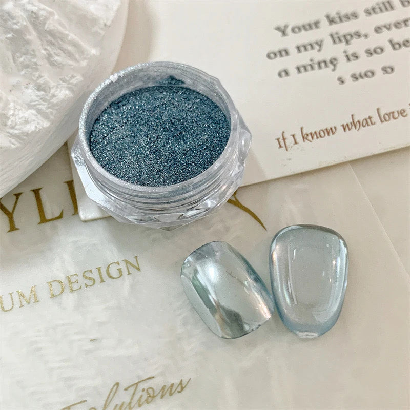 10g/Bottle Pearls White Nail Pigment Glitter Aurora Nail Powder Purple Chrome Glitter Pigment Dust UV Manicure Dip Powder