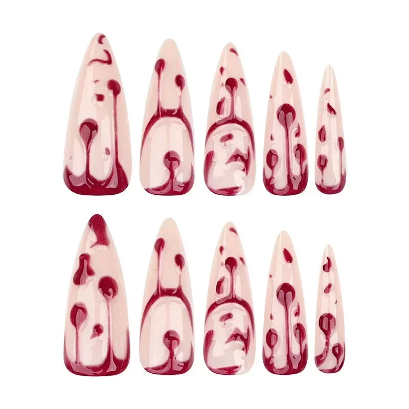 24pcs Halloween Red Blood Droplet Fake Nails Press On Nails Coffin Long False Nails For Women Girls Halloween Party Nail Decor