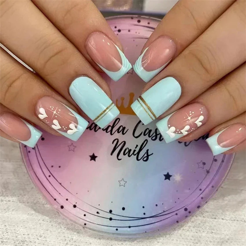 24Pcs Medium Long Acrylic Fake Nails Art Cool Spice Girls Wearing False Nails Set Press on Nail Tips Removable French Nails Fake