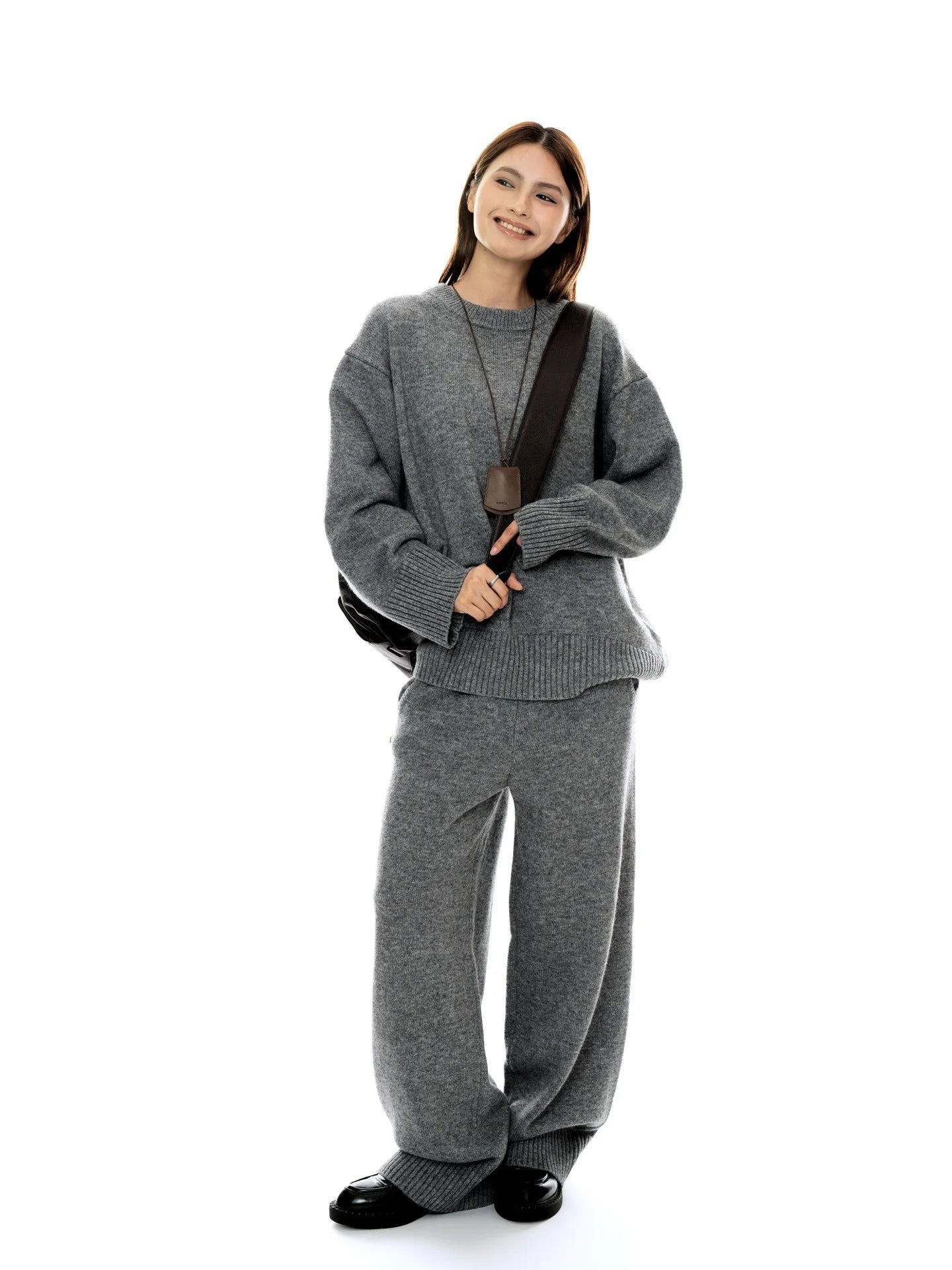 Women wool set loose soft style knited sweater and pants