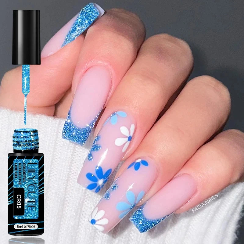 LILYCUTE 5ml Gold Sliver Metallic Liner Gel Nail Polish French Style Super Bright Mirror Pull Line Graffiti Painting Stripe Gel
