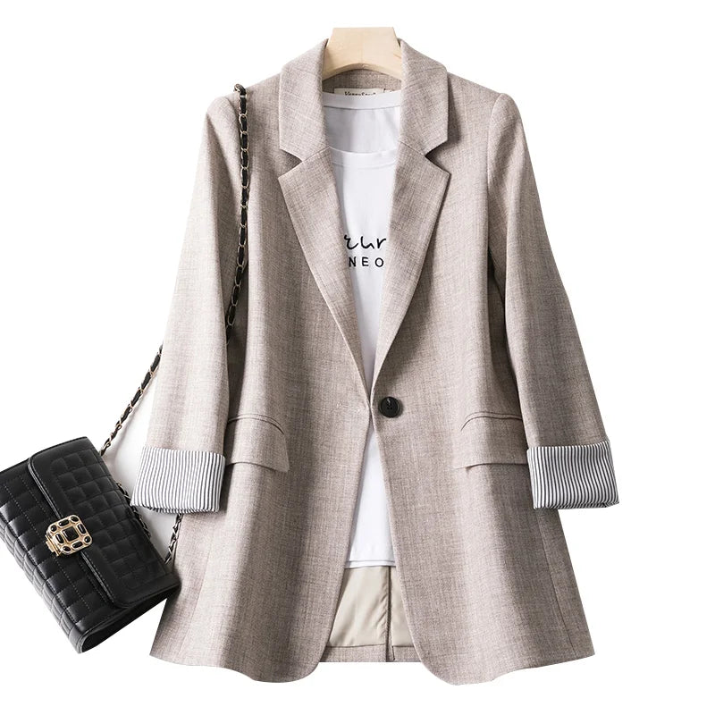 Women's Long Sleeved Spring Casual Blazer New Fashion Business Solid Color Blazer Women's Office Blazer Women's Coat Jacket 2022