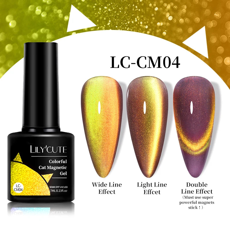 LILYCUTE 9D Rainbow Glitter Cat Magnetic Nail Gel Polish Snowlight Semi Permanent Soak Off Sparkling Nail Varnish