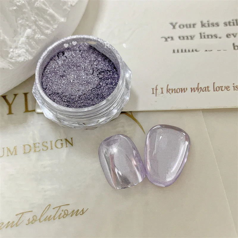 10g/Bottle Pearls White Nail Pigment Glitter Aurora Nail Powder Purple Chrome Glitter Pigment Dust UV Manicure Dip Powder