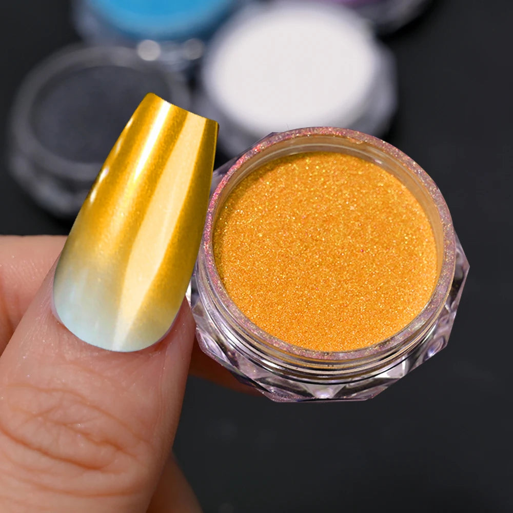 10g/Bottle Pearls White Nail Pigment Glitter Aurora Nail Powder Purple Chrome Glitter Pigment Dust UV Manicure Dip Powder