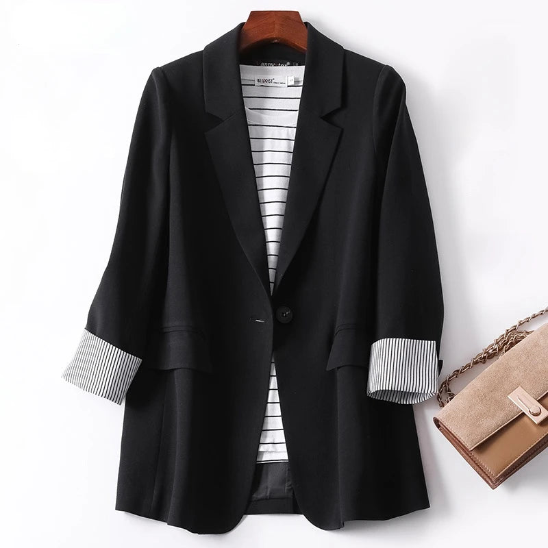 Women's Long Sleeved Spring Casual Blazer New Fashion Business Solid Color Blazer Women's Office Blazer Women's Coat Jacket 2022