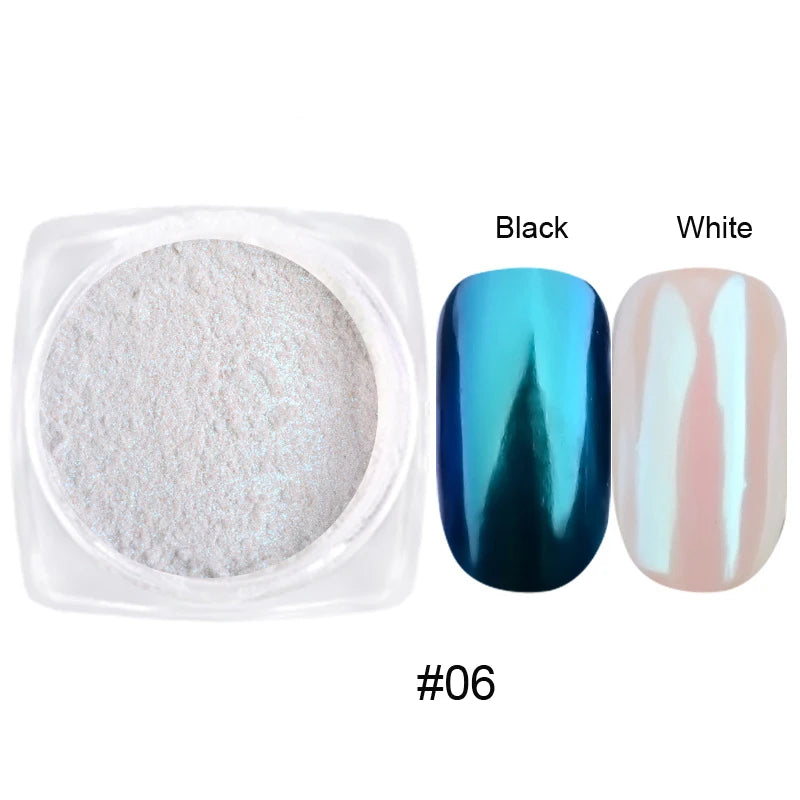 10g/Bottle Pearls White Nail Pigment Glitter Aurora Nail Powder Purple Chrome Glitter Pigment Dust UV Manicure Dip Powder