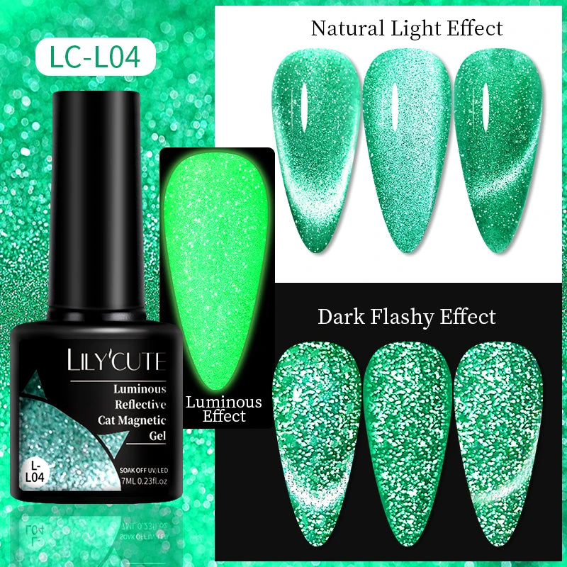 LILYCUTE 9D Rainbow Glitter Cat Magnetic Nail Gel Polish Snowlight Semi Permanent Soak Off Sparkling Nail Varnish