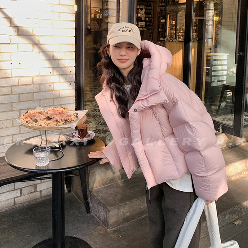 Women Jacket Short Hooded Down Jacket 2024 Winter Coat Korean Fashion Thick Warm Parkas Loose White Duck Pink Outwear