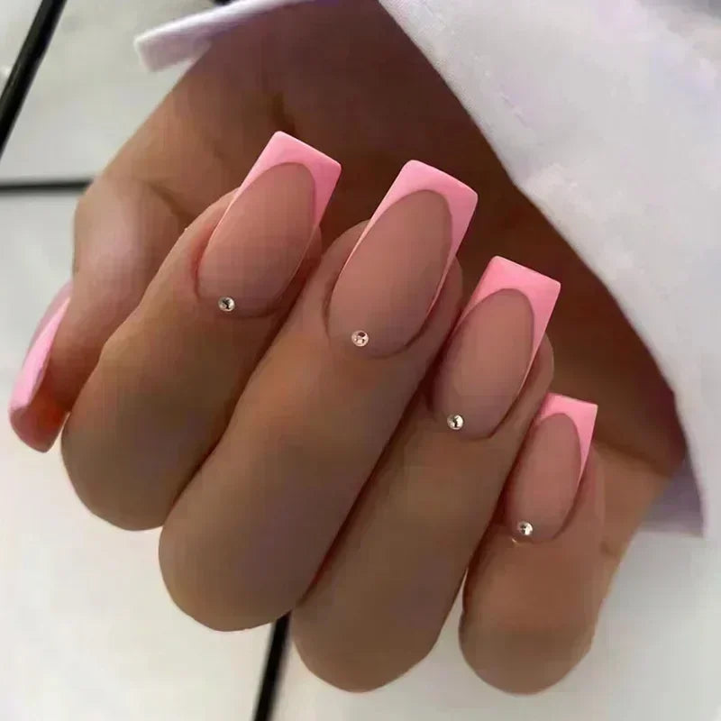 24Pcs French Tip Press on Nails Short Coffin False Nails Simple Wearable Fake Nails Frosted Full Cover Press on Nail Tips Art