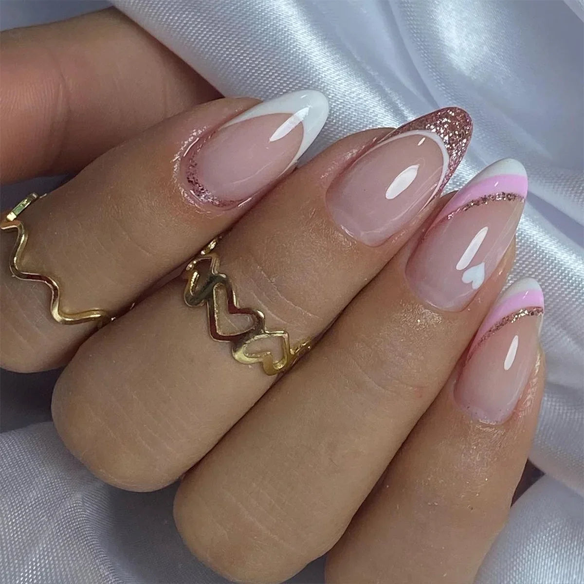 24Pcs Medium Long Acrylic Fake Nails Art Cool Spice Girls Wearing False Nails Set Press on Nail Tips Removable French Nails Fake