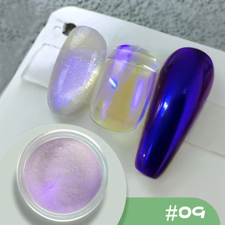 10g/Bottle Pearls White Nail Pigment Glitter Aurora Nail Powder Purple Chrome Glitter Pigment Dust UV Manicure Dip Powder